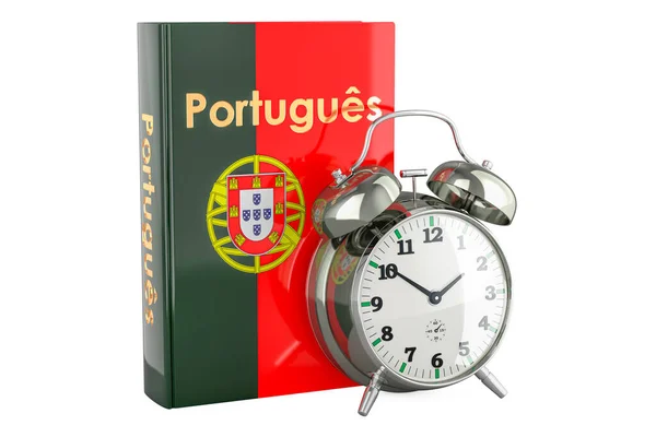 Manual Língua Portuguesa Com Despertador Hora Aprender Português Renderização Isolada — Fotografia de Stock