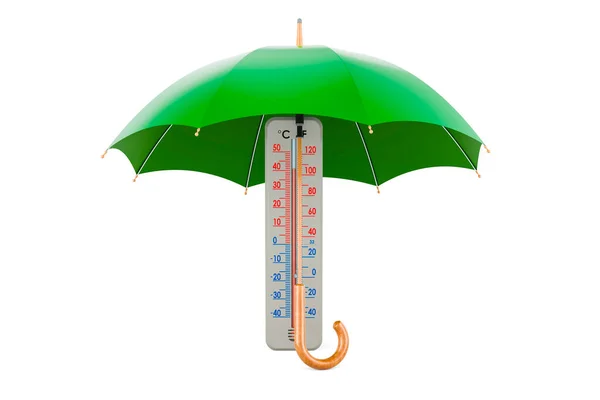 Thermomètre Sous Parapluie Rendu Isolé Sur Fond Blanc — Photo