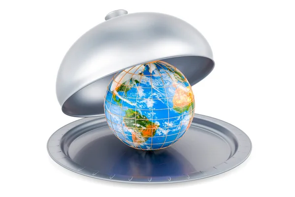 Restaurace Cloche Earth Globe Vykreslování Izolované Bílém Pozadí — Stock fotografie