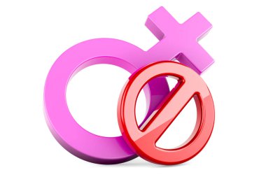 Female gender symbol with forbidden symbol. 3D rendering isolated on white background clipart