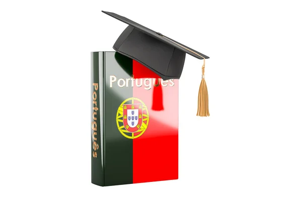 Manual Língua Portuguesa Com Boné Graduação Aprenda Português Aulas Renderização — Fotografia de Stock