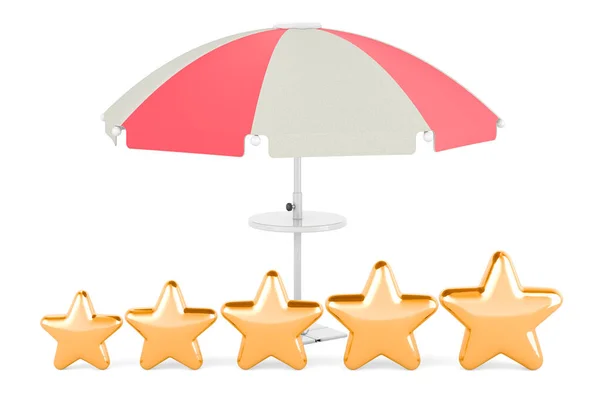 Parapluie Plage Avec Cinq Étoiles Dorées Rendu Isolé Sur Fond — Photo