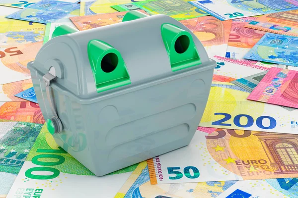 Recipiente Lixo Cinza Fundo Euro Renderização — Fotografia de Stock