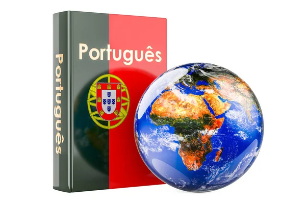 Учебник Португальского Языка Земным Глобусом Международные Уроки Курсы Португальского Языка — стоковое фото
