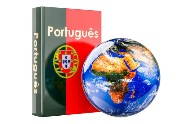 Portugál Nyelvű Tankönyv Earth Globe Bal Nemzetközi Órák Tanfolyamok Portugál — Stock Fotó