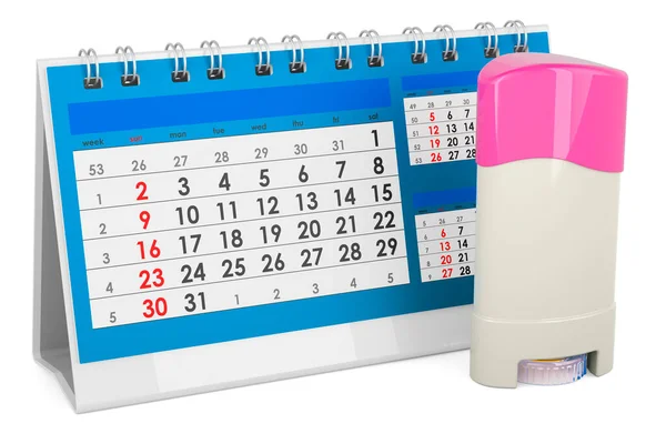 Solid Perspirant Deodorant Deodorant Stick Desk Calendar Rendering Isolated White — Stock fotografie