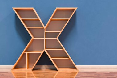 X harfi içerideki kitaplık olarak, 3B oluşturma