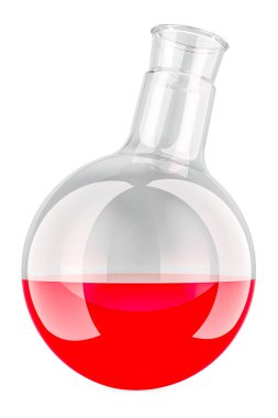 Kırmızı sıvılı kimyasal matara, beyaz arkaplanda 3 boyutlu görüntüleme