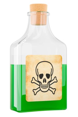 Mantarlı zehir şişesi. Beyaz arkaplanda 3B görüntüleme izole edildi  