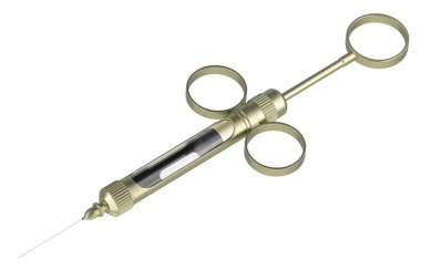 Dişçilikte anestezi için ortak şırınga, beyaz arkaplanda 3D görüntüleme