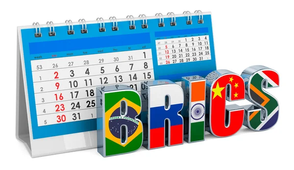 Brics Desk Calendar Rendering Isolated White Background — Stock Photo, Image
