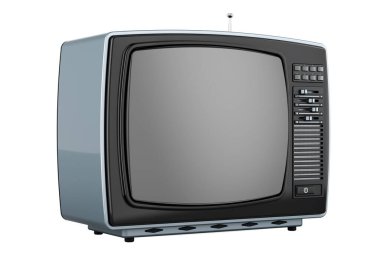 Retro TV seti, televizyon. Beyaz arkaplanda 3B görüntüleme izole edildi