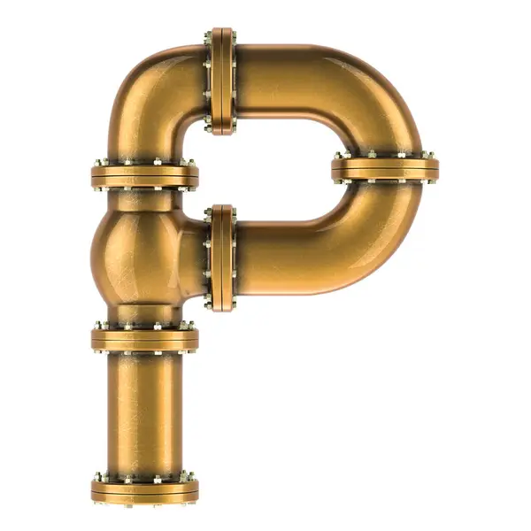 Letter Copper Bronze Brass Pipes Rendering Isolated White Background — Stock Photo, Image