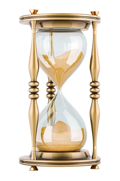 Golden Hourglass Rendering Isolated White Background — Stock Photo, Image