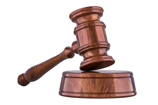 Tahta Gavel, beyaz arkaplanda 3 boyutlu görüntüleme