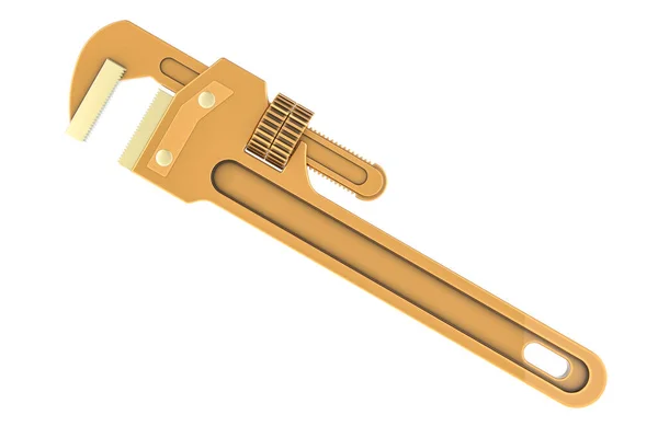 Golden Plumber Wrench Rendering Isoliert Auf Weißem Hintergrund — Stockfoto