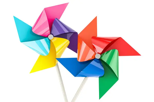 Pinwheels Kids Wind Spinners Spinner Sticks Rendering Isolated White Background — Stock Photo, Image