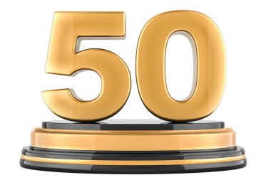50 altın podyum ödülü, 3 boyutlu görünüm beyaz arka planda izole edildi