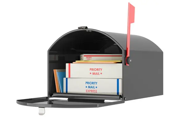 Schwarzer Großer Briefkasten Mit Paketen Rendering Isoliert Auf Weißem Hintergrund — Stockfoto