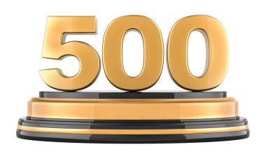 500 altın podyum ödülü, 3 boyutlu görünüm beyaz arka planda izole edildi