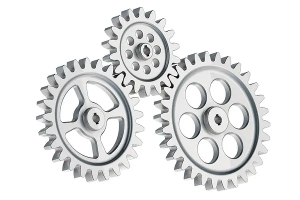 Steel Cogs Gear Wheel Mechanisms Rendering Isolated White Background — Stock Photo, Image