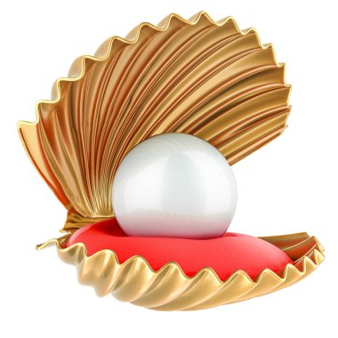 İnci kaplı deniz kabuğu, beyaz arkaplanda 3 boyutlu görüntüleme