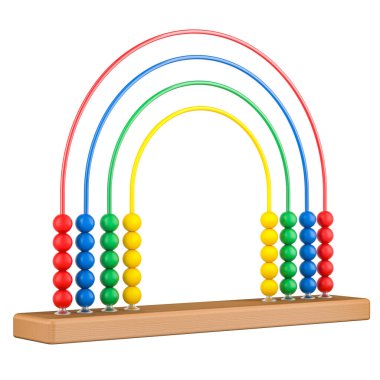 Gökkuşağı Abaküsü, Tahta Eğitim Oyuncağı. Beyaz arkaplanda 3B görüntüleme izole edildi