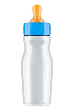 Boş bebek şişesi, 3 boyutlu görüntüleme beyaz arka planda izole edildi