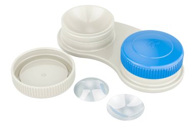 Lenslerle konteynır arasında bağlantı kur. Beyaz arkaplanda 3B görüntüleme izole edildi