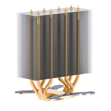 İşlemci vantilatöründen ısıtıcı. Beyaz arkaplanda 3B görüntüleme izole edildi