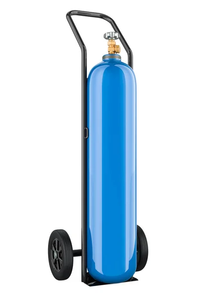 Gas Cylinders Oxygen Blue Gas Cylinder Hand Truck Gas Delivery — Stock Photo, Image