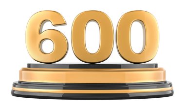 Altın 600 podyum, ödül konsepti. Beyaz arkaplanda 3B görüntüleme izole edildi