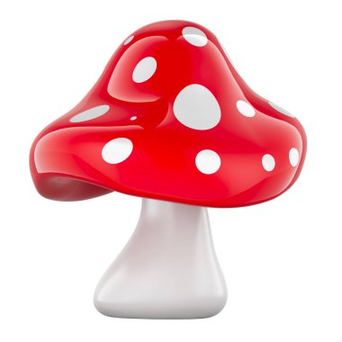 Amanita muscaria, karikatür tarzında agarik uç. Beyaz arkaplanda 3B görüntüleme izole edildi 