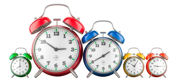 Alarm Clocks Family Rendering Isolated White Background — Stock Photo, Image