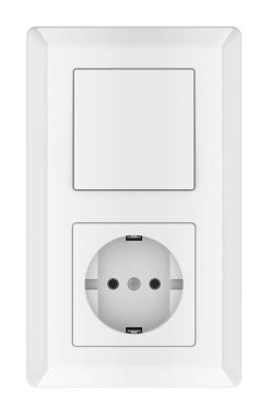 Işık Düğmesi ve Elektrik prizi. Beyaz arkaplanda 3B görüntüleme izole edildi