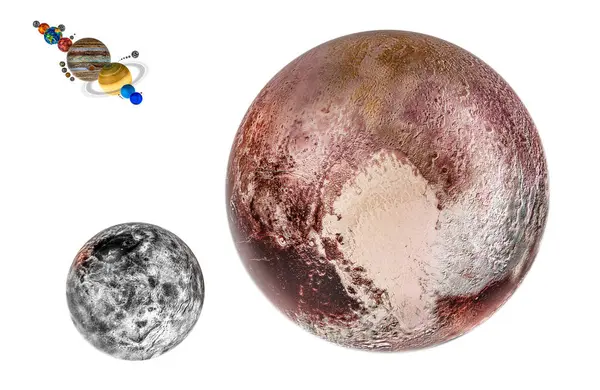 Pluto Med Satellit Charon Månen Rendering Isolerad Vit Bakgrund — Stockfoto