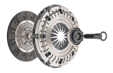 Araba Debriyajı 'nın parçaları ve yapısı, 3 boyutlu görüntüleme beyaz arkaplanda izole edildi