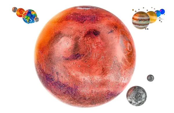 Mars Med Realistisk Struktur Och Solsystem Rendering Isolerad Vit Bakgrund — Stockfoto