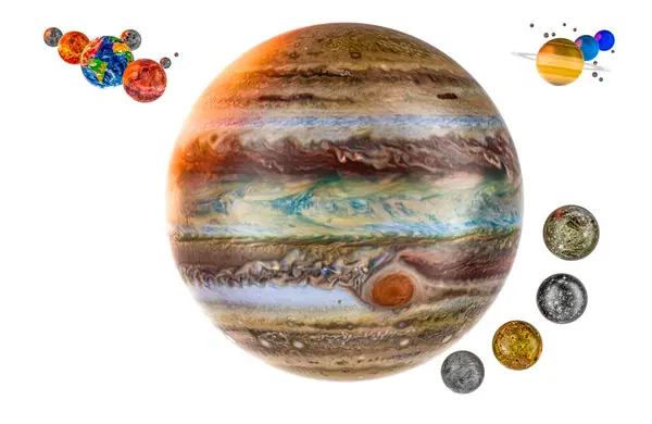 Jupiter Med Satelliter Europa Ganymede Callisto Och Solsystem Rendering Isolerad — Stockfoto
