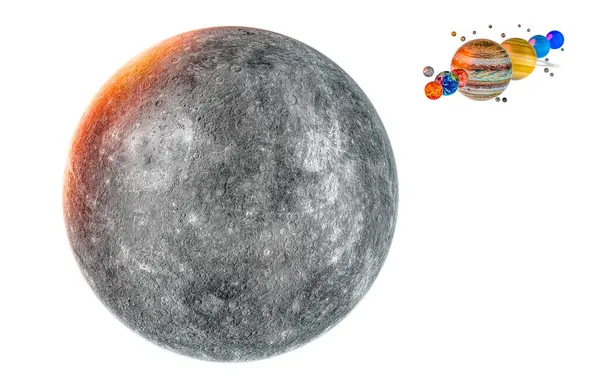 水星および太陽系 3Dレンダリングは白い背景で隔離しました — ストック写真