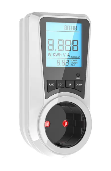 Watt Meter Plug Socket Power Meter Auto Cost Calculator Rendering — Stock Photo, Image