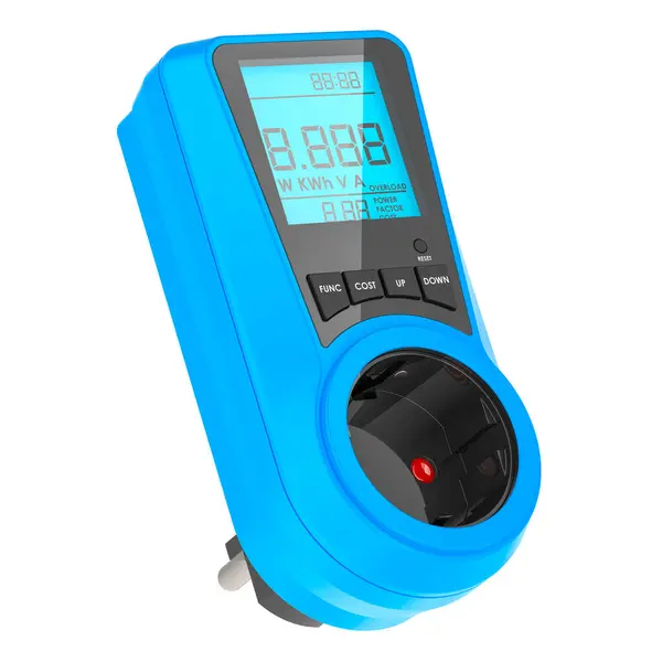 Blue Watt Meter Plug Socket Power Meter Auto Cost Calculator — Stock Photo, Image