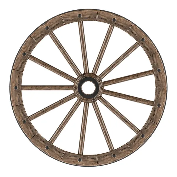 stock image Old spoked wooden wheel, 3D rendering isolated on white background