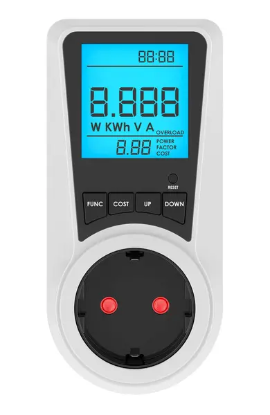 White Watt Meter Plug Socket Power Meter Auto Cost Calculator — Stock Photo, Image