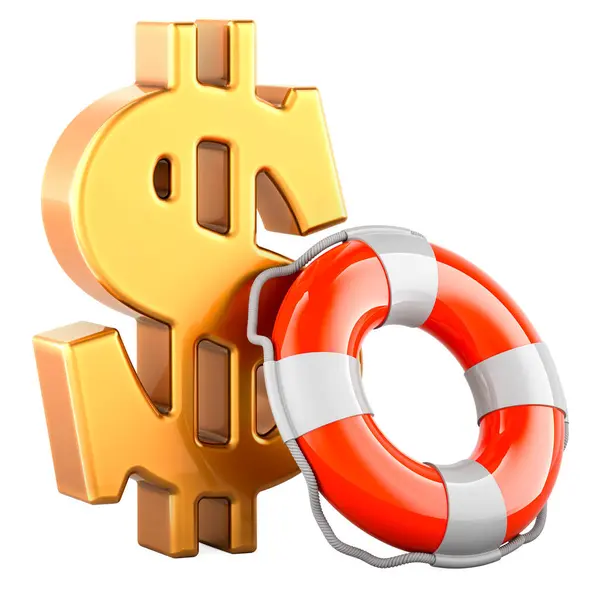 Símbolo Dólar Dourado Com Lifebuoy Renderização Isolada Fundo Branco Imagem De Stock