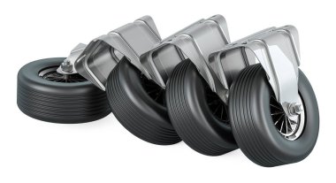Ağır görev, yük arabaları için Caster Wheels 'ı döndürür. Beyaz arkaplanda 3B görüntüleme izole edildi