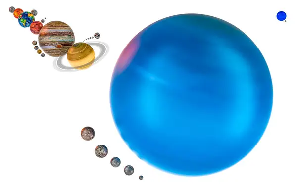 衛星および太陽系が付いている天王星 白い背景で隔離される3Dレンダリング — ストック写真