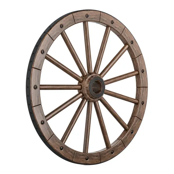 stock image Retro spoked wooden wheel, 3D rendering isolated on white background
