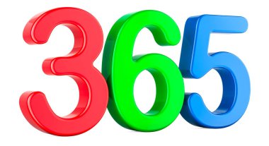 Renkli 365 numara. Beyaz arkaplanda 3B görüntüleme izole edildi
