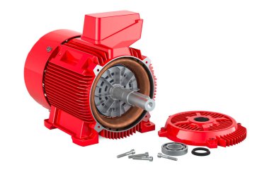 Elektrik motor parçaları, 3 boyutlu görüntüleme beyaz arkaplanda izole edildi